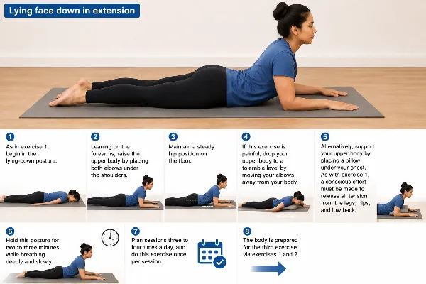 Lying face down in extension